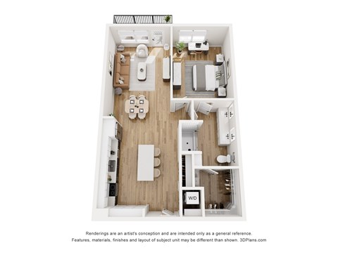 Floor plan for 1 bed, 1 bath, 840 sqft
